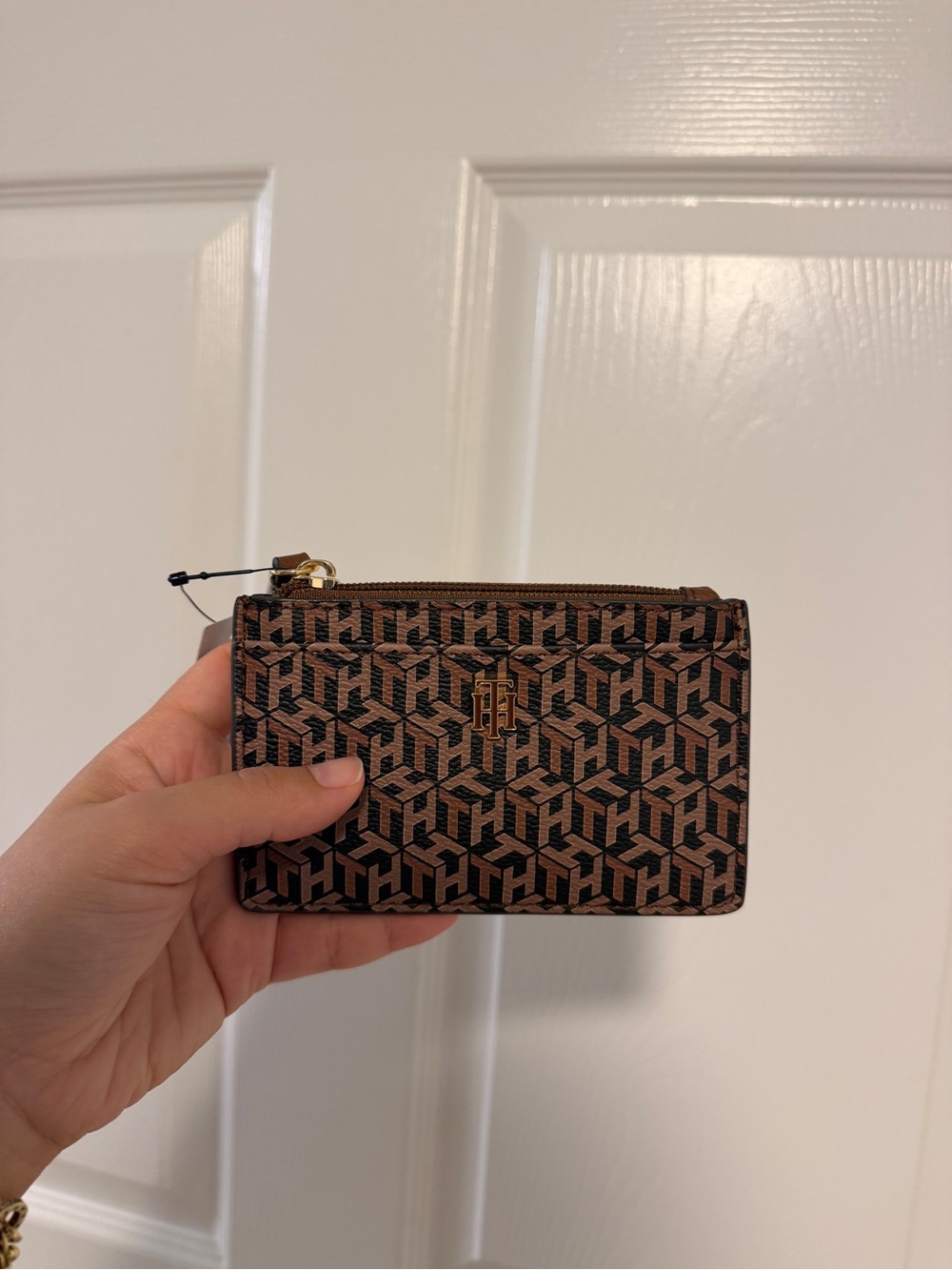 Tommy Hilfiger Brown Logo Zip Card Wallet